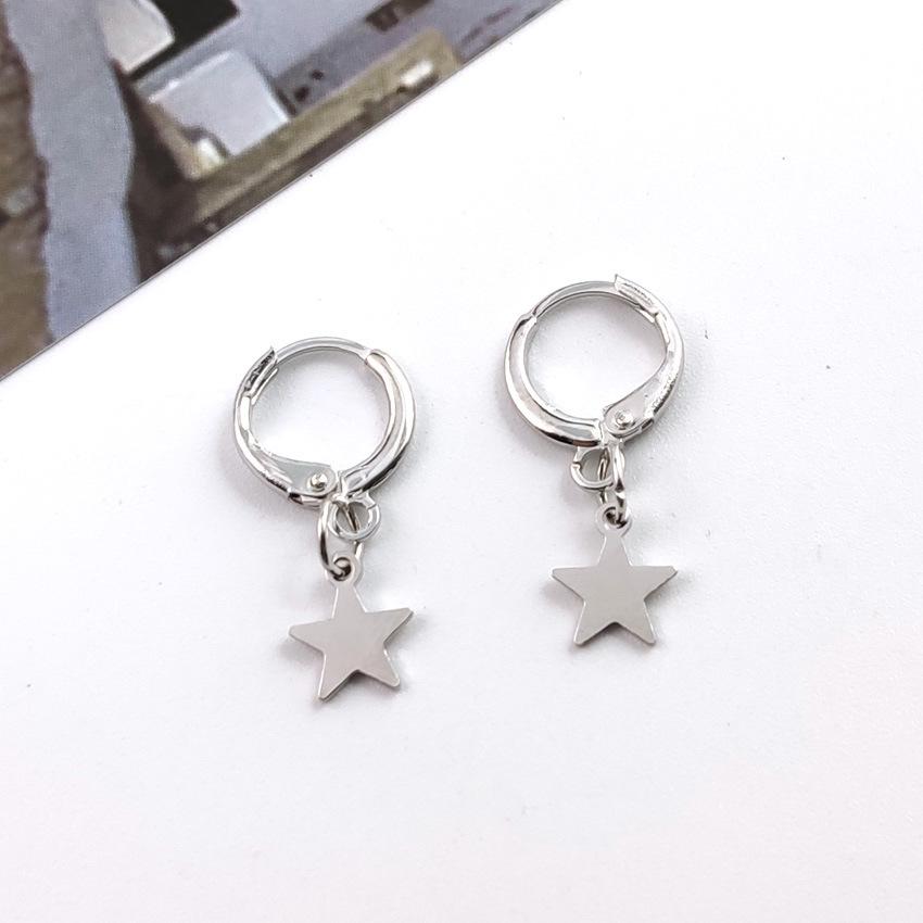 New European & American Fashion Stud Earrings: Simple Star, Moon, & Cross Designs