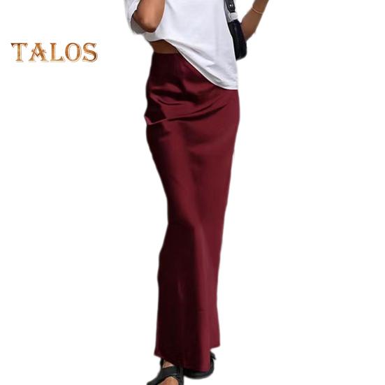 

Женская атласная длинная юбка русалки с высокой талией, элегантная однотонная однотонная юбка трапециевидной формы на молнии для повседневной носки для работы и вечеринки M темно-красного