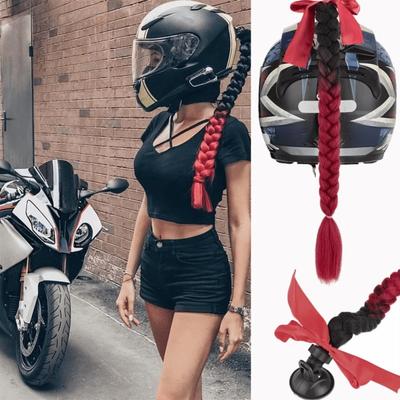 With Suction Cup Synthetic Helmet Pigtails Motorcycle Helmet Braids Wig  for Moto Cycling Skiing