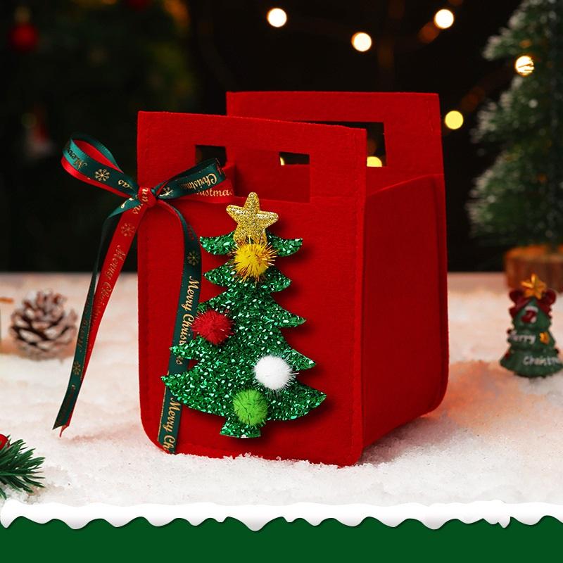 Christmas Gift Bag Felt Cloth Children Cartoon Elk Santa Snowman Candy Bag Christmas Eve Handheld Portable Small Tote Xmas Decor