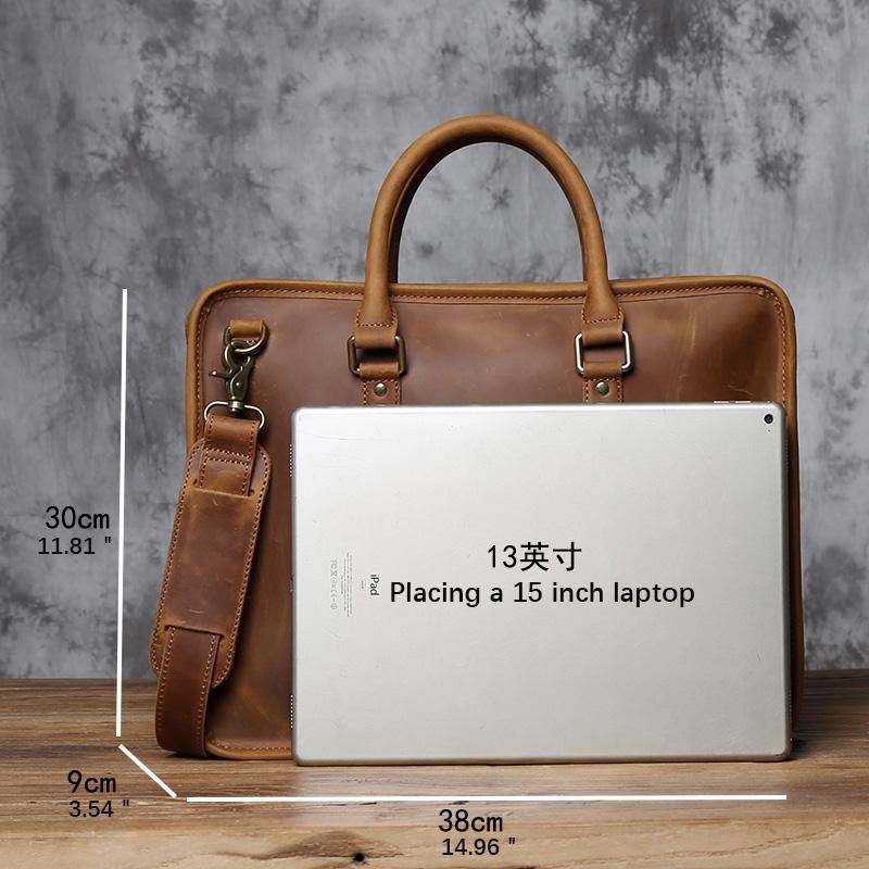 NZPJ Vintage Genuine Leather Men's Briefcase Natural Cowhide Handbag Crossbody Leisure Commuting Computer Bag for Men
