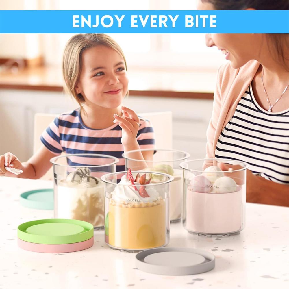 Ice Cream Pint Containers Replacement for Ninja Creami Pints and Lids,Compatible with NC301 NC300 NC299AMZ Series Ice Cream Maker,with 4 Scoops