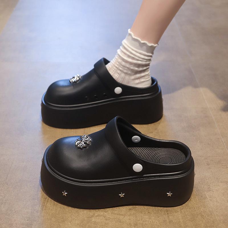 2025 Damen Niet Peep-Toe Dicksohlige Höhenvergrößernde Rutschfeste Mango Zehen Halbschuhe für Frühling/Sommer