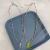 Korean Multicolored Bear Pendant Necklace Bohemia Love-heart Ornament Collar Chain Rice Beaded Choker Chain for Girls