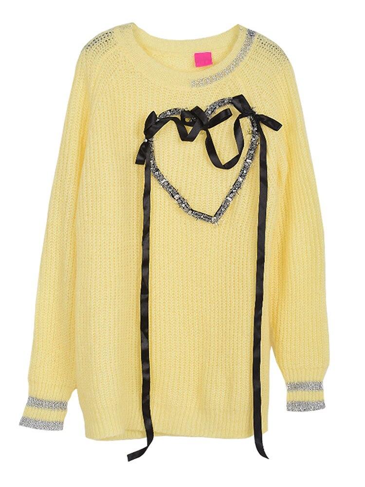

XITAO модный пуловер свободный вязаный бандаж с бантом и сердечком женский свитер LDD2226 One Size жёлтый
