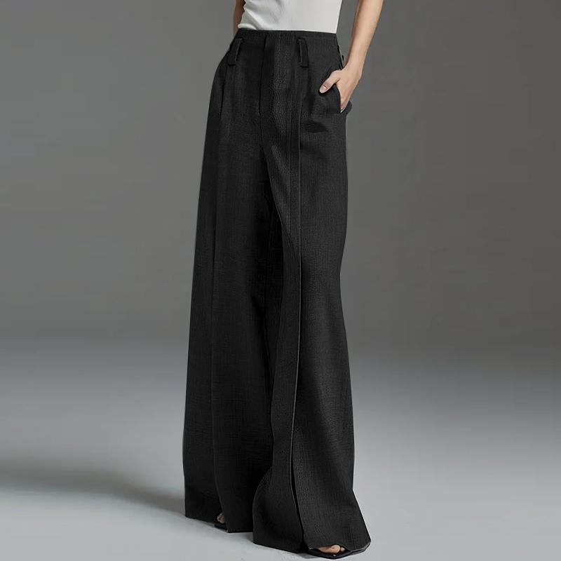 

VONDA Женские винтажные однотонные свободные широкие брюки с разрезом S чёрный