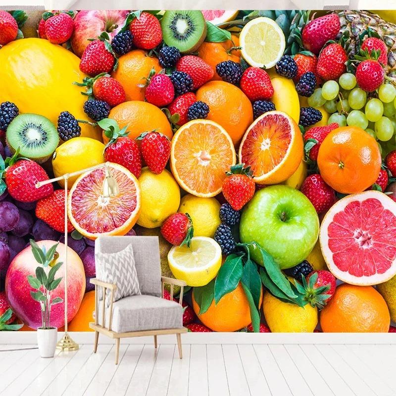 3d Wallpaper Strawberry Orange Fruits Photo Wall Mural Home Improvement Wall Papers