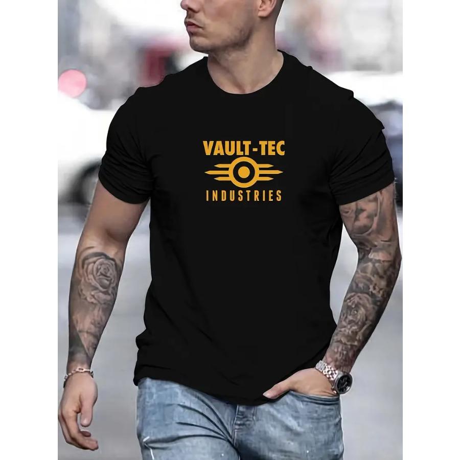 Vault-Tec Industries Men's Cotton T-Shirt - 100% Cotton Basic Casual Crew Neck Tee Regular Fit Knit Fabric for Summer
