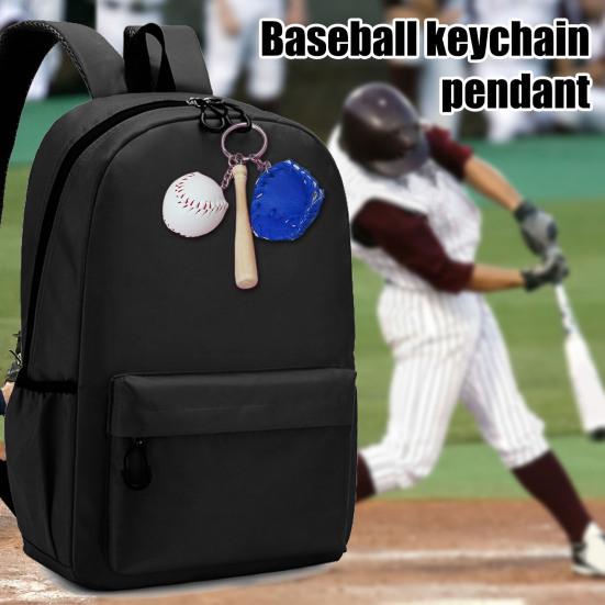 Baseball Keychain Pendant Zinc-Iron Alloy Wood Faux Leather Baseball Bat Cap Team Gift Baseball Fan Accessory