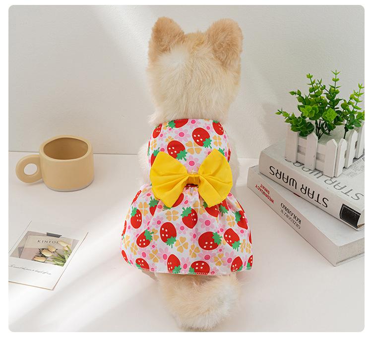 Dog Princess Dress Print Summer with Bowknot Button Sweet Cute Puppy Cat Skirt Thin Pets Wedding Party Chihuahua Clothes