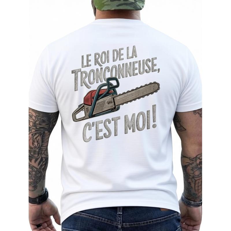 Men'S Funny French Chainsaw Lumberjack T-Shirt | Black Crew Neck Short Sleeve Tee With Back Print & Slogan - Ideal For Woodcutters, Loggers,