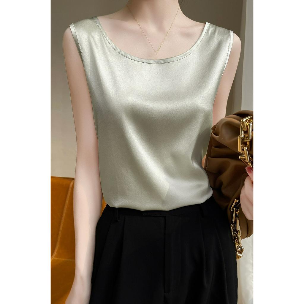 Summer Round Neck Simulation Silk Camisole Women's Small Suit with Loose Inside and Sleeveless Top Thin Bottoming Shirt