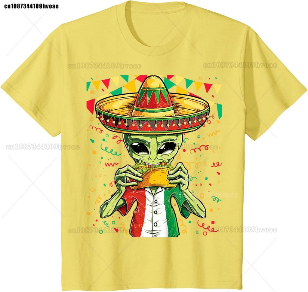 Alien Eating Taco Cinco De Mayo Unisex UFO Mexico Flag Sombrero T-Shirt