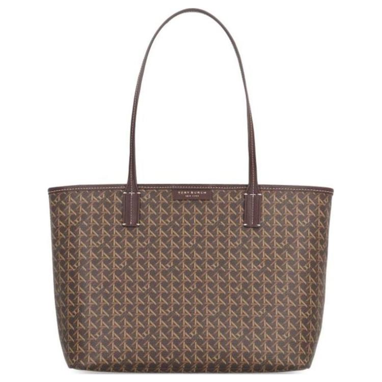 

Tory Burch Ever-Ready Series Full Print Vintage Pattern Coated Canvas Tote Bag Women Tote Bags Brown 147748-207 Basic Set (Bag+Dust Bag)