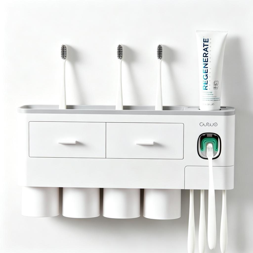 Magnetic Adsorption Inverted Toothbrush Holder Automatic Toothpaste Dispenser with Cup Toothpaste Bathroom Accessories Set