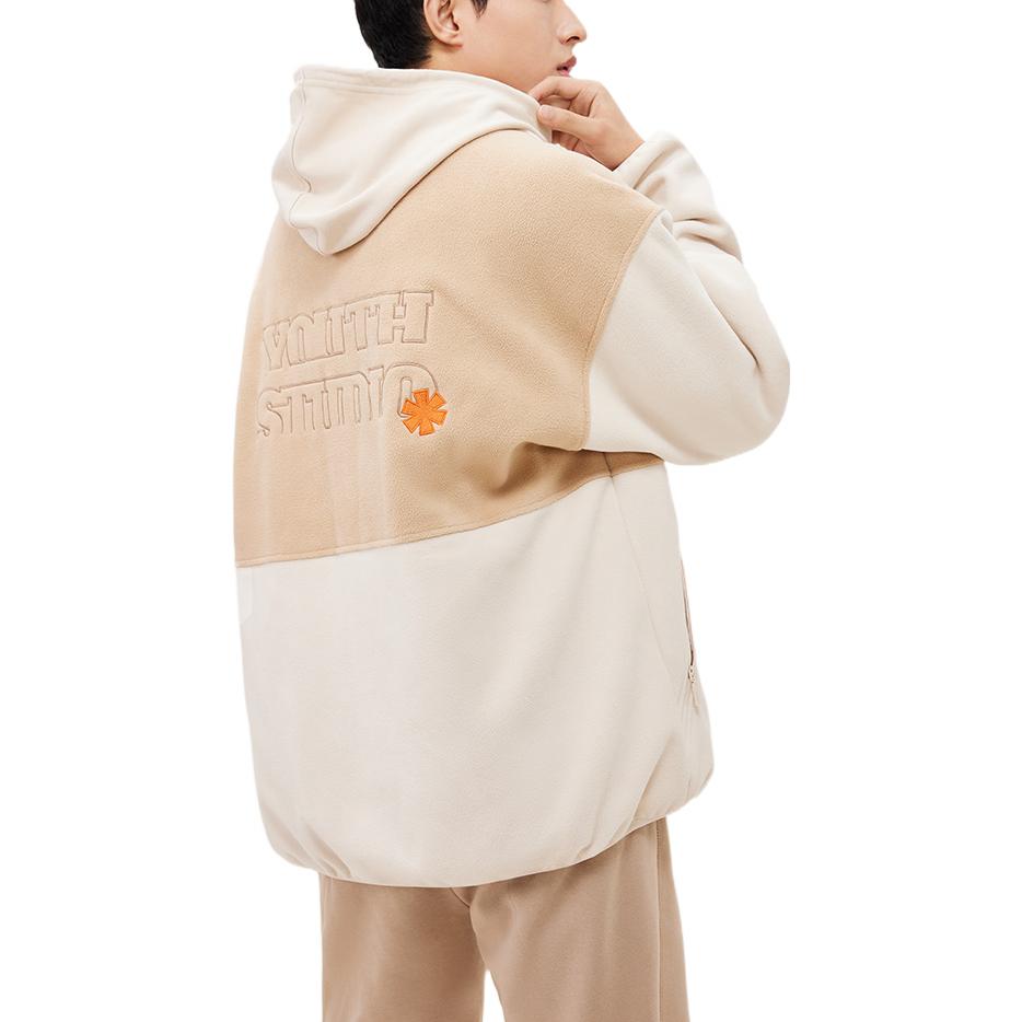 Anta Printed Letter Zip-Up Fleece-Lined Long Sleeve Jacket Unisex Outerwear Earthy-Grey 952238708-1