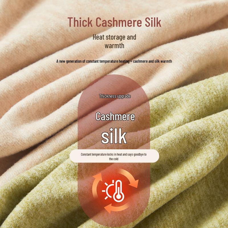 Women's Cashmere Silk Thermal Underwear Set: Seamless Autumn/Winter Top and Bottoms with Thickened Velvet