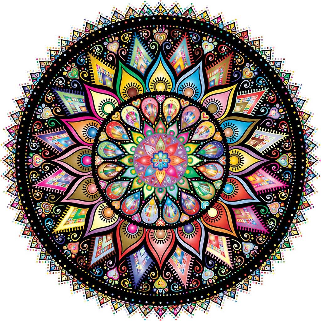 Bgraamiens Puzzle - Geometric Colorful Mandala - 1000 Piece Creative Geometric Round Blueboard Colorful Mandala Jigsaw Puzzle