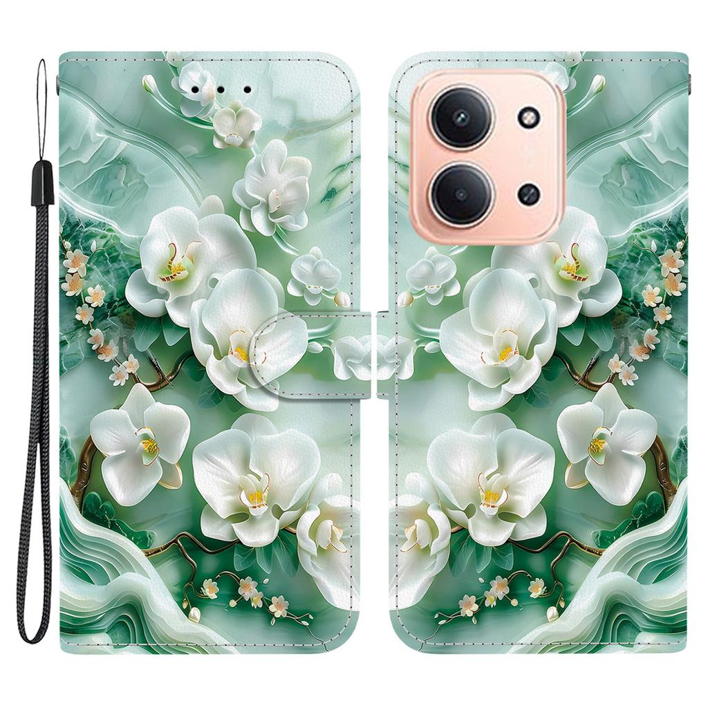 Pro Xiaomi Redmi 15C 5G (EU) (173 mm)/15C 4G (EU) (173 mm) Pouzdro Vzorový Potisk Kožená Peněženka Kryt na Telefon s Šňůrkou