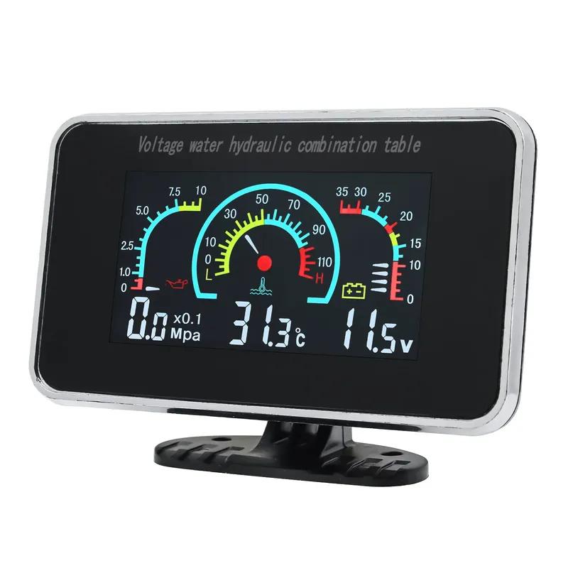 3 IN 1 Universal Car 12V/24V LCD Digital Truck Car Oil Pressure Voltage Water Temperature Combination Table With 1/8 NPT Sensors