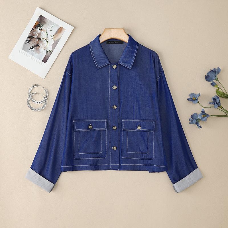 ZANZEA Women Casual Turn Down Collar Loose Long Sleeve Autumn Blouse