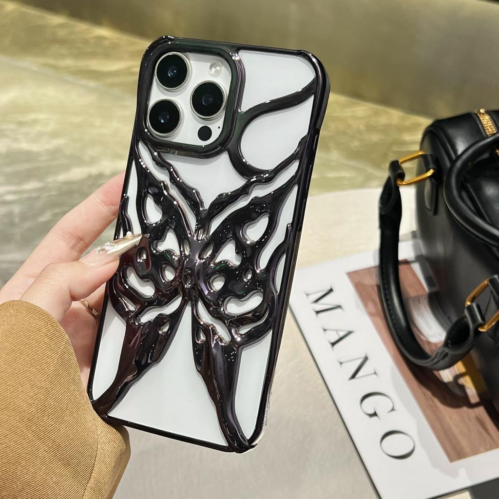 Fashion Plating Hollow Butterfly Pattern Case for iPhone 16E 15 14 13 12 11 Pro Max Matte Shockproof Heat Dissipation Back Cover
