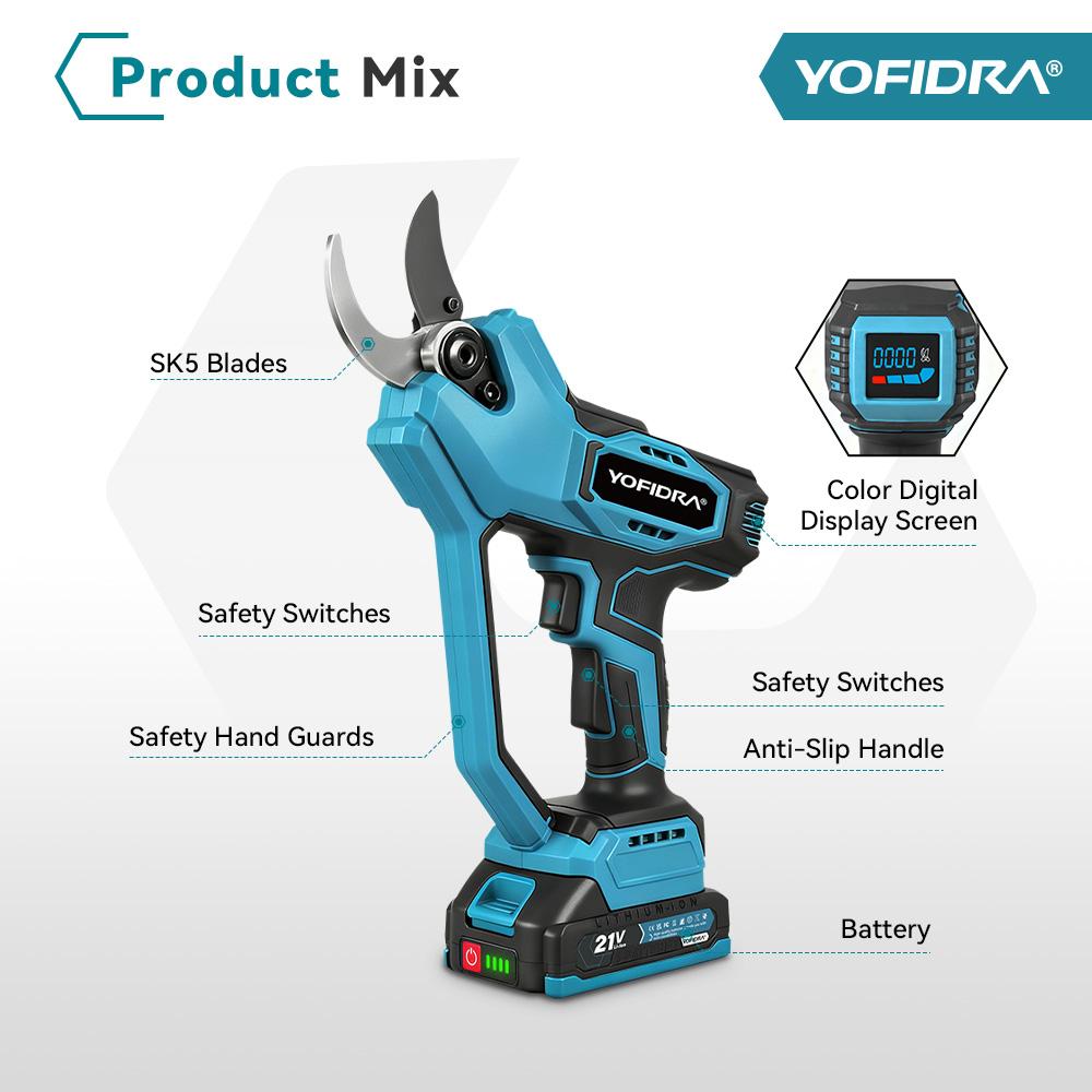 Yofidra 60mm KI Zahnräder Steuerung Bürstenlose Elektrische Astschere Akku Baum Bonsai Beschneidung Elektrische Schere Für Makita 21V Akku