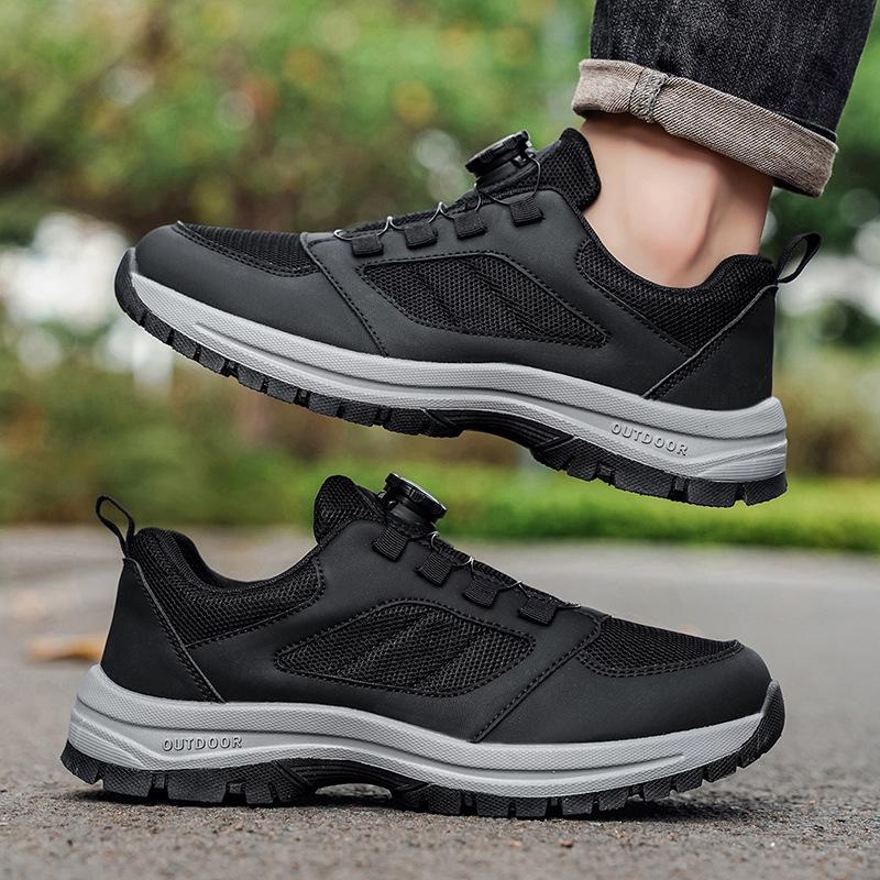 

Male Sneakers Stylish Rotating Buckle Hiking Boots Solid Color Comfortable Non-slip Sporty Shoes Plus Size Mens Loafers Leather 48 чёрный