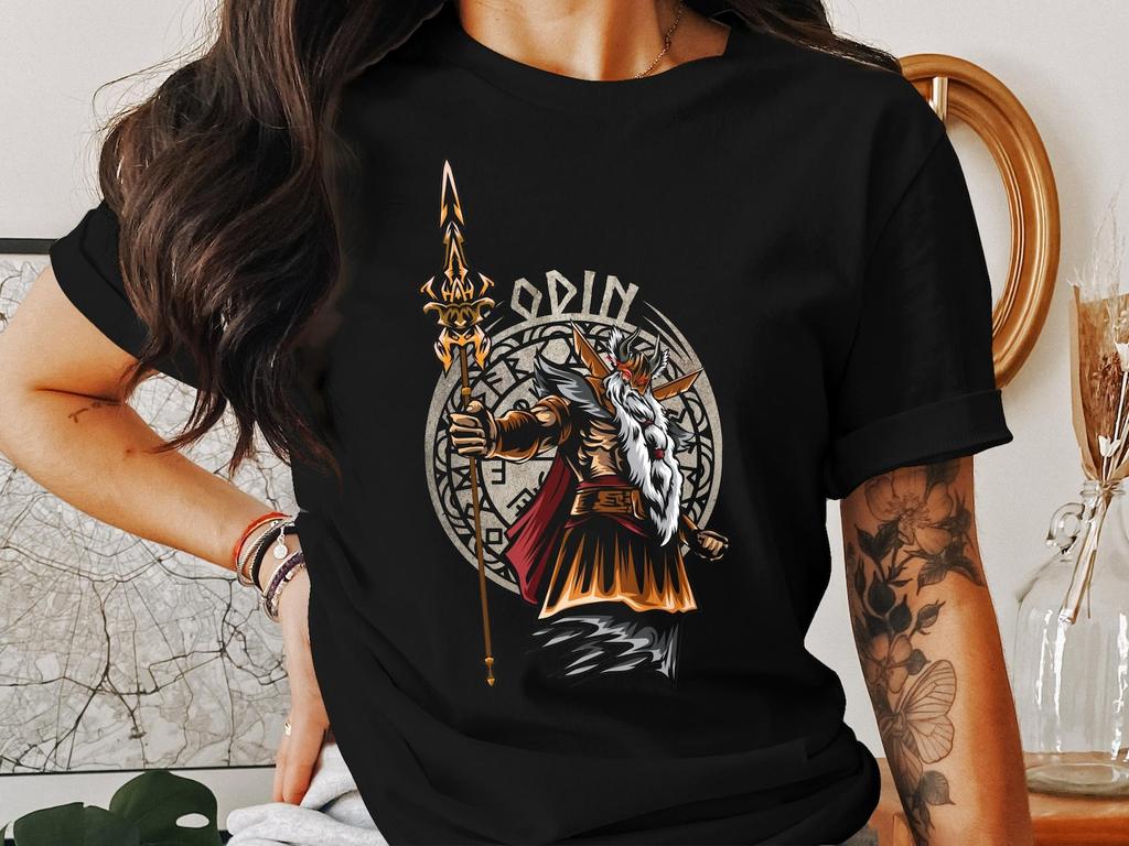 Odin Norse God T-Shirt, Nordic Mythology Apparel, Norse Religion Tee, Viking Deity Shirt, Historical Norse God Tshirt, Odin Art