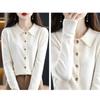 Women's Wool Knit Cardigan Jacket Loose Polo Collar Sweater Outer Solid Color Button Knit Shirt Pullover Korean Autumn Winter T-shirt
