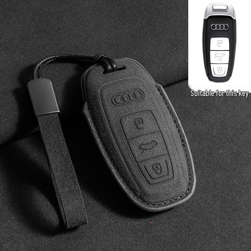 Wildleder Schlüsselhülle für neue Modelle A4L, A6L, A3, A5, A7, Q2L, Q5L, Q3, Q6, Q7, Q8e mit Schlüsseltasche & Kette