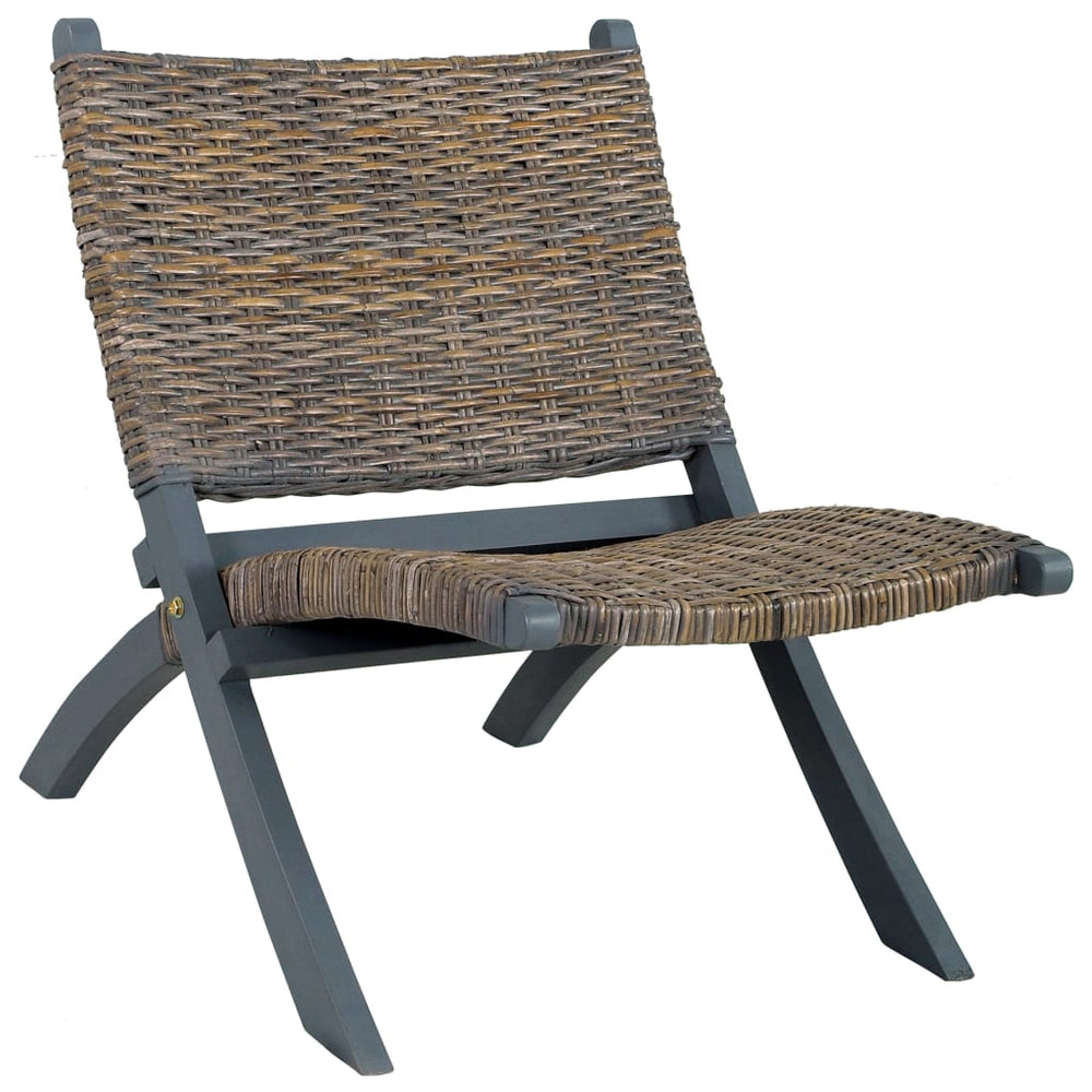 Chaise de relaxation rotin kubu naturel et bois d'acajou massif