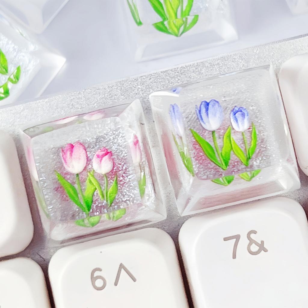 Artisanal Translucent Epoxy Keycap Featuring Flowers Design for Mechanical Keyboards Keycaps 1PC