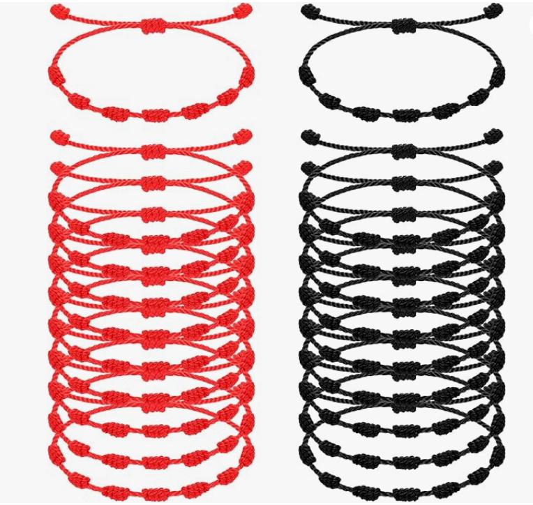 Schwarzes Rotes Faden 7 Knoten Armbänder zum Schutz Glücksbringer für Erfolg Handgefertigtes Seil Partnerarmband Glücksarmbänder