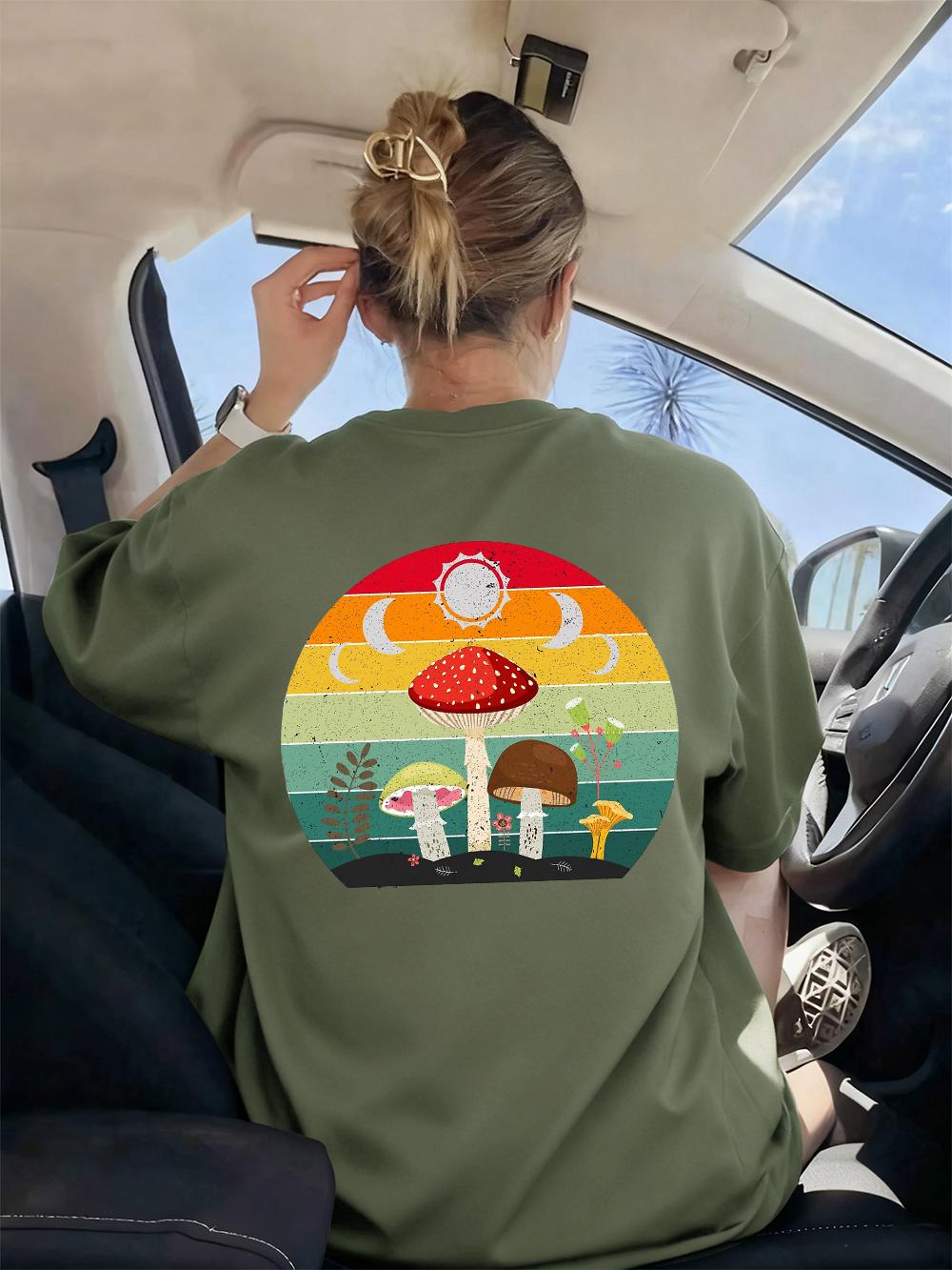 

Mushroom Moon Witchy Prints TShirt Womens Summer ONeck T Shirts Comfortable Loose Short Sleeve Tops Casual Soft Woman Clothing S