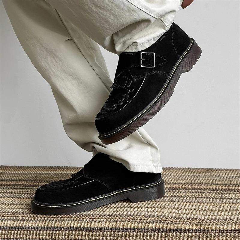Retro Suede Leather Shoes Tassel Lightweight Flats Loafers Casual Shoes Thick Platform Luxury Fashion Formal Shoe