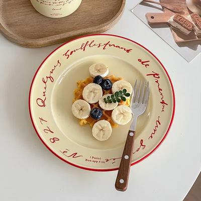 Retro Franse Letter Plat Bord Café Commercieel Bord Keramisch Servies Steak Voorraad Hartbord Mooie Ornamenten Schotel