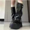 Fashionable Wide Leg Knight Long Boots Inner Elevator Thick Sole Side Zipper Buckle Slouchy Design