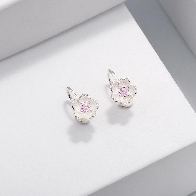 Pink Diamond Cherry Blossom Ear Clips Female Small Super Fairy Peach Blossom Ear Bone Clips Without Ear Holes Purple Zircon Clip Earrings
