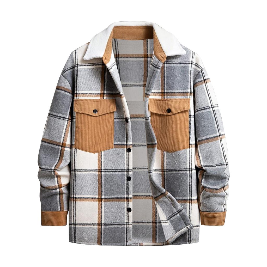 Men's Striped Plaid Casual Loose Button Lapel Long Sleeve Hooded Cardigan Shirt Jacket