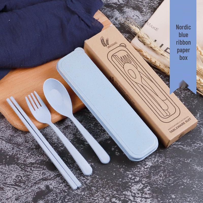 Wheat Straw Tableware Set: Chopsticks, Spoon, Fork with Cute Portable Box