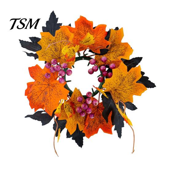 Reusable Plastic Props Halloween Floral Candle Ring, Artificial Maple Rose Wreath for Festive Atmosphere Decorations Holder, Spooky Table Centerpiece