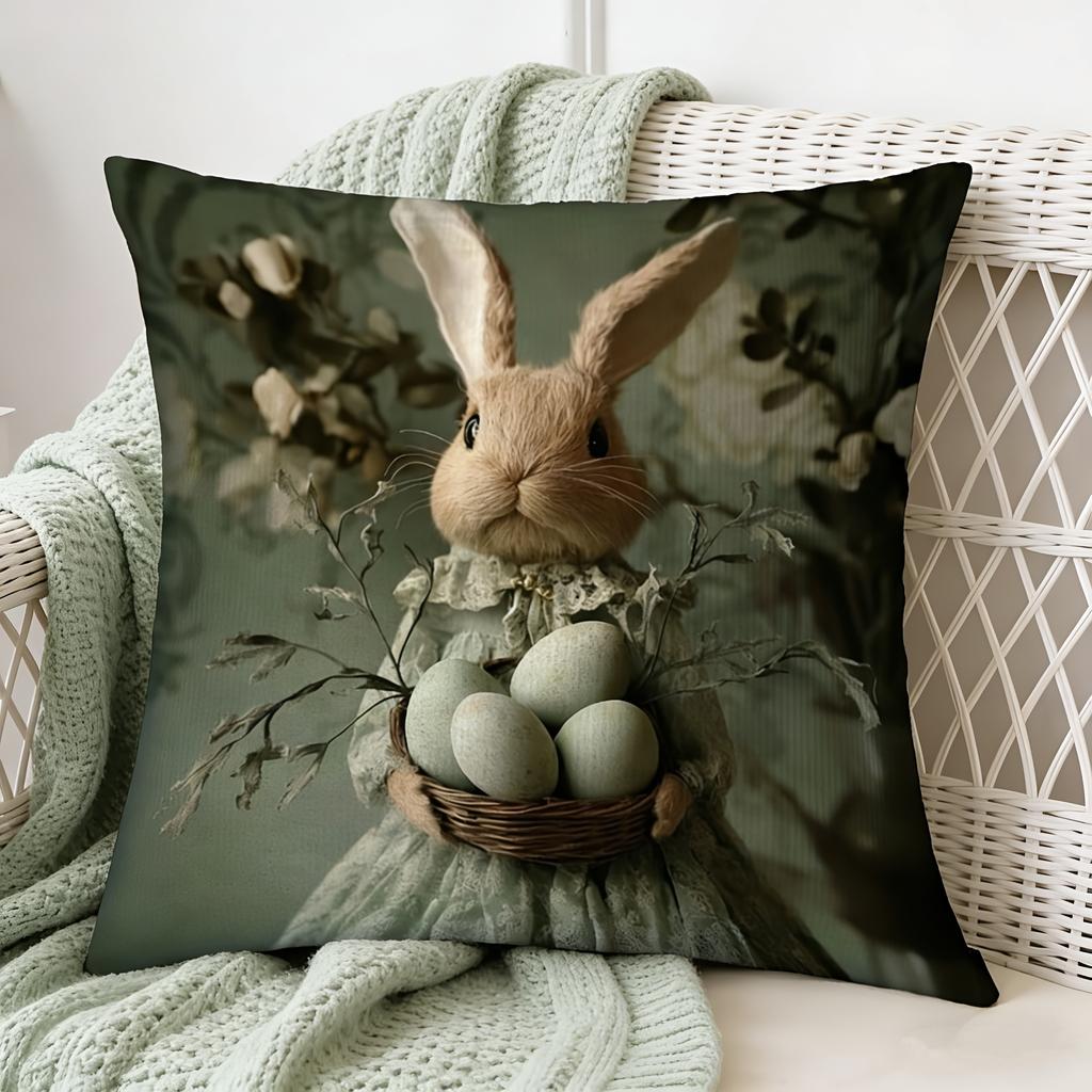 Soft Skin Friendly Easter Bunny Pillow Cover Double Sided Print Design For Bedroom Home Sofa Chair Decor Polyester Fabric