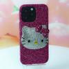 Pink Rhinestone Head Kitty Phone Case IPhone 17 Pro Max 16 15 14 13 Series Soft Silicone Cover Anti-Slip Shockproof