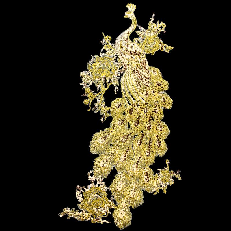 

1 шт. Вышивка Феникс 47×26 см Золотые пайетки DIY Аппликации Нашивки Свадебное платье Одежда Вышитая Пришивная/Приутюживаемая Отделка Шитье 47*26cm