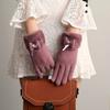 New Female Autumn Winter Non-Inverted Velvet Cashmere Full Finger Warm Lace Gloves Women Cotton Touch Screen Gloves G82