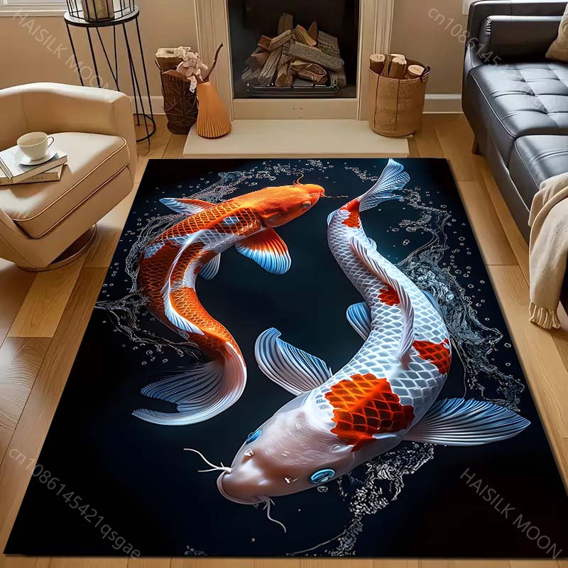 Dywan z nadrukiem ryb Koi 3D do salonu, sypialni, przy łóżku, pod sofę, mata podłogowa, nowoczesny wystrój domu, dywanik do przedpokoju, korytarza, duży rozmiar