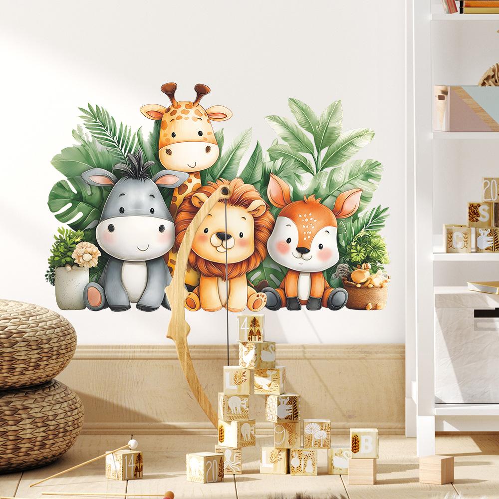 Wall Stickers Cartoon Animals Green Plants for Kids Room Bedroom Living Room Home Decor