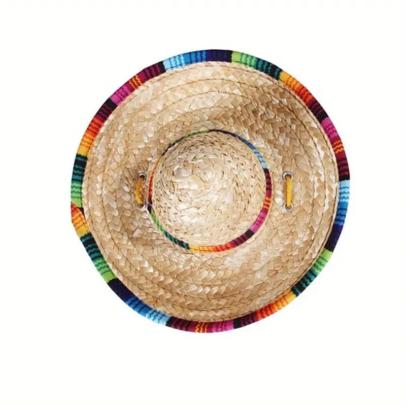 1pc Cute Puppy Dog Cap Cat Straw Woven Sun Hat Mexican Sombrero Pet Supplies Accessories