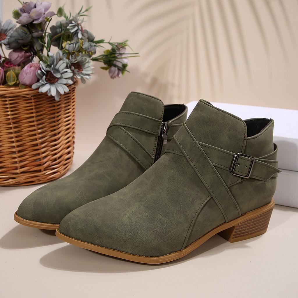 Neue Chelsea Boots in Übergröße mit spitzer Zehenpartie - Damen Stiefeletten mit Kreuzriemen, Seitenreißverschluss und mittelhohem Absatz